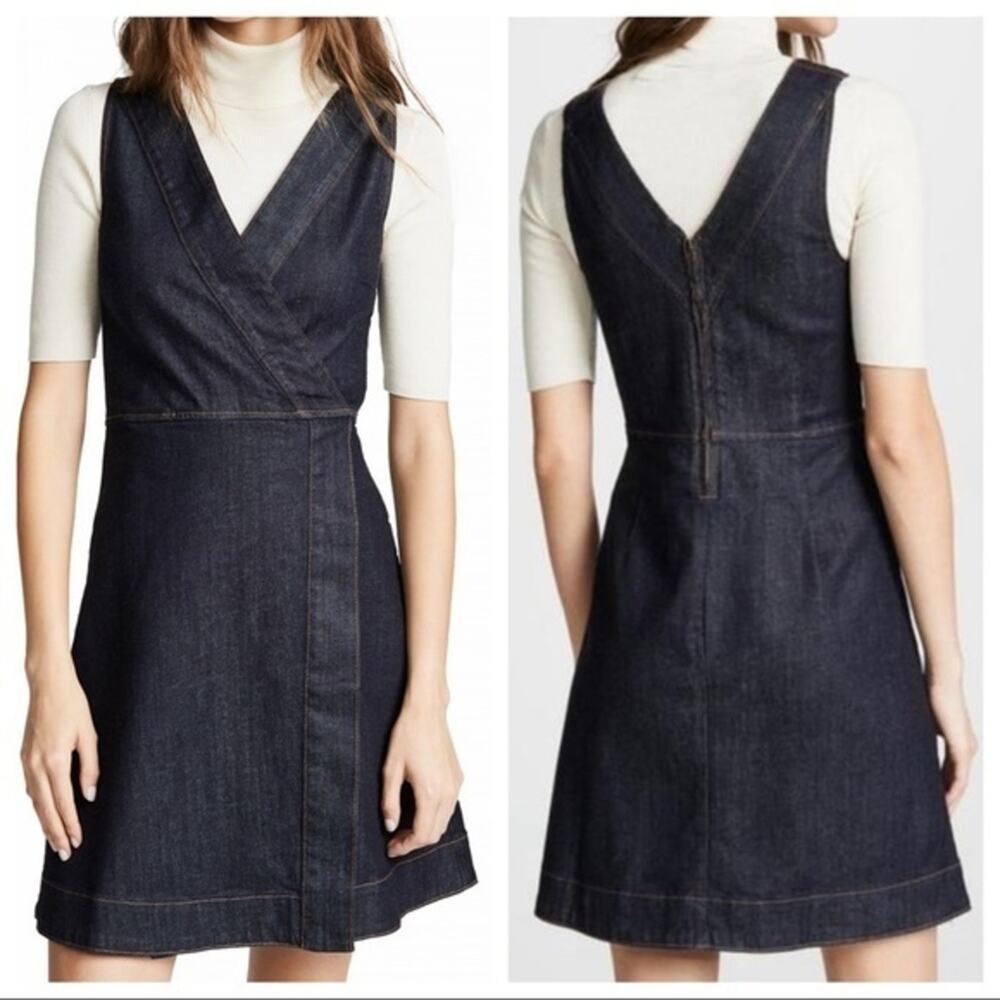Baldwin Goldie Dark Blue Rinse Sleeveless Faux Wrap Denim Mini Dress Small NWOT